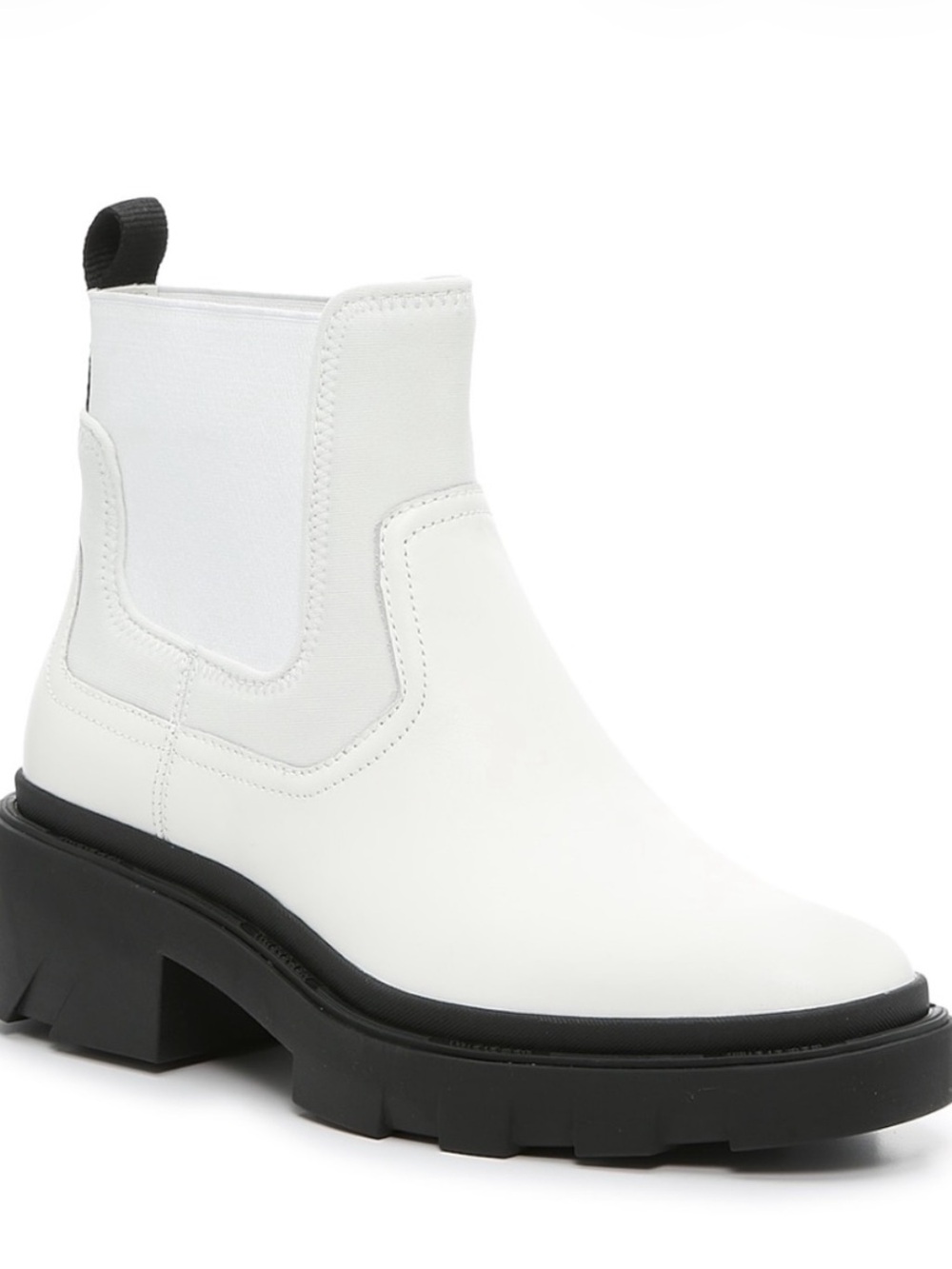 Ash White Leather Chelsea Lug Boot with Black Platform Sole